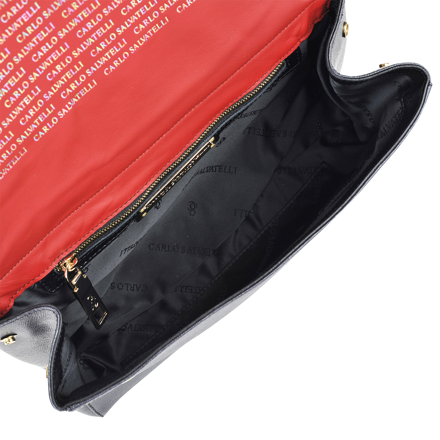 Женская черная сумочка из сафьяновой кожи с замшей Carlo Salvatelli Saffiano