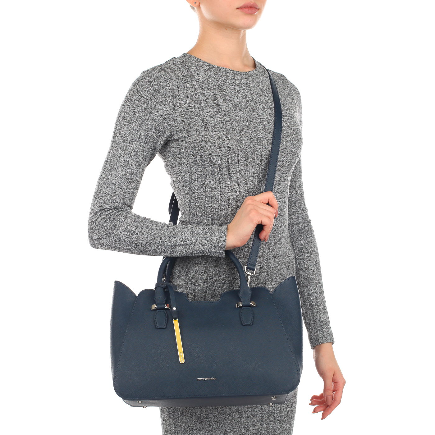 Сафьяновая женская сумка с ручками и плечевым ремешком Cromia Perla