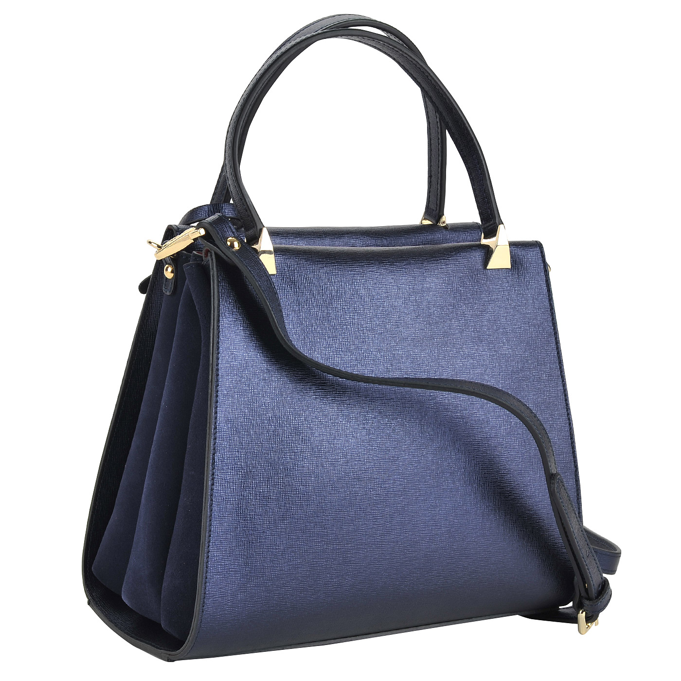 Синяя женская сумка из натуральной сафьяновой кожи и замши Carlo Salvatelli Saffiano